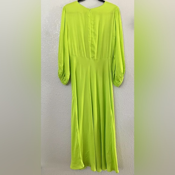 New Farm Rio LIME GREEN CUTOUT TIE RUCHED MIDI DRESS Size L - Picture 8 of 12
